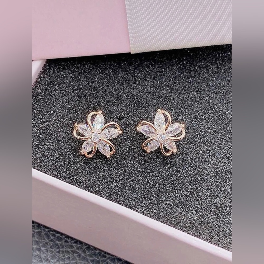 Flower CZ Rose Gold Stud Earrings